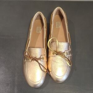 Fitflop Metallic Gold Bow Loafers